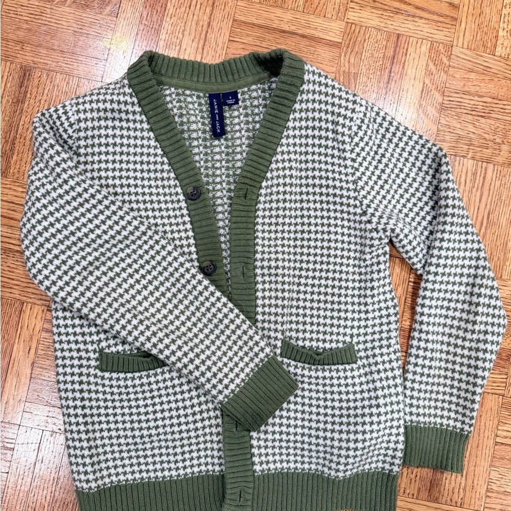Janie and Jack Olive Houndstooth Cardigan
